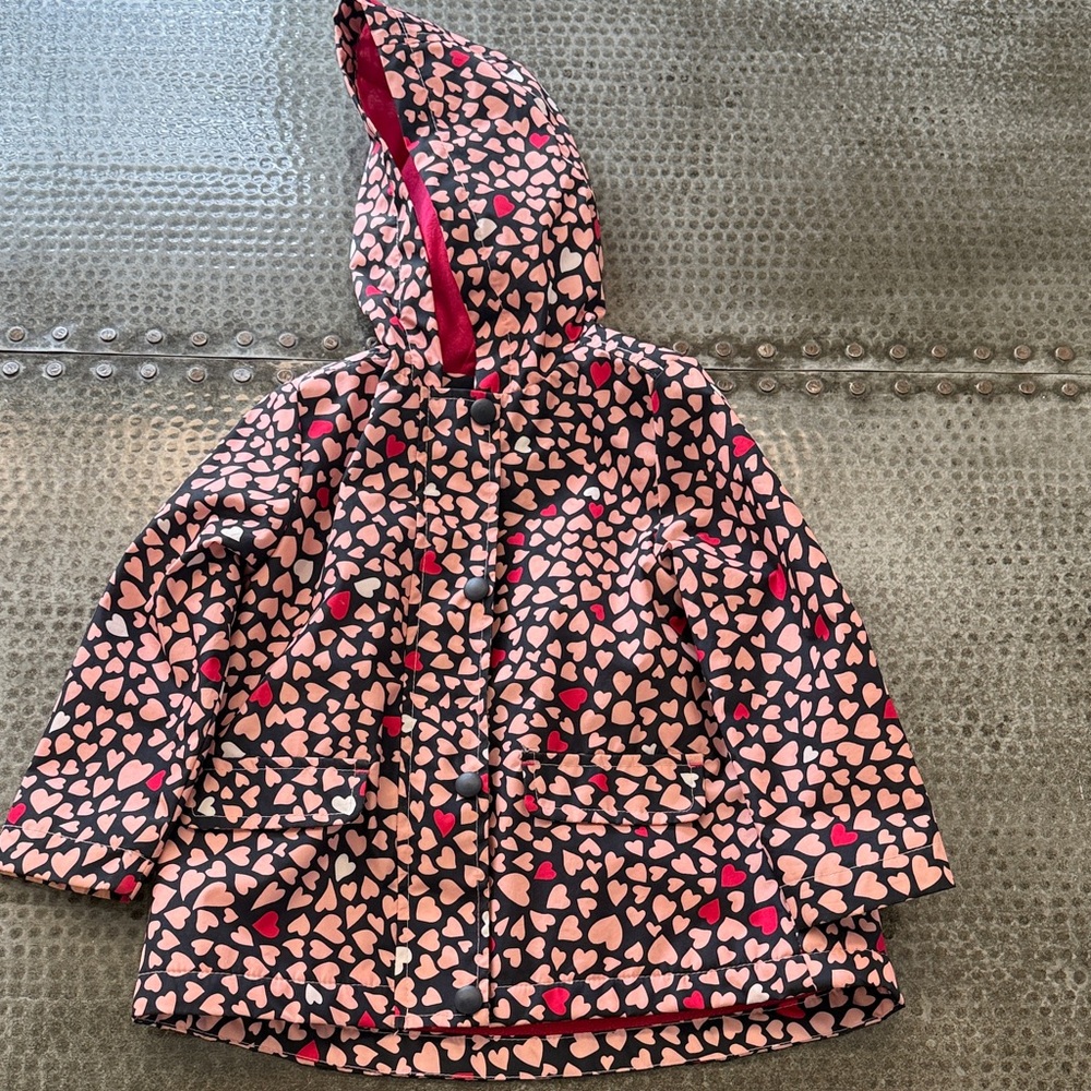 Joe Fresh Girls' Heart-Print Hooded Raincoat - Pink & Black